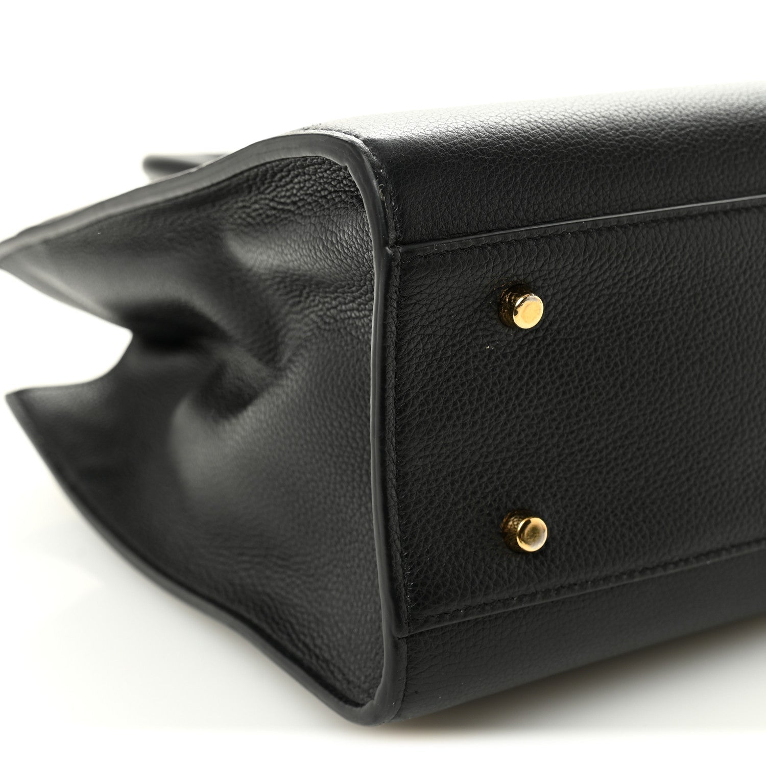 Grainy Calfskin Large Virtus Top Handle Tote Black