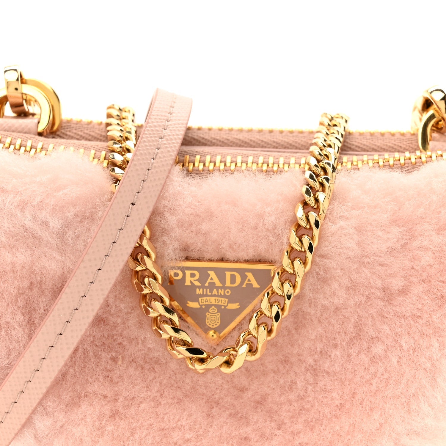 Saffiano Shearling Triangle Mini Pouch Orchidea