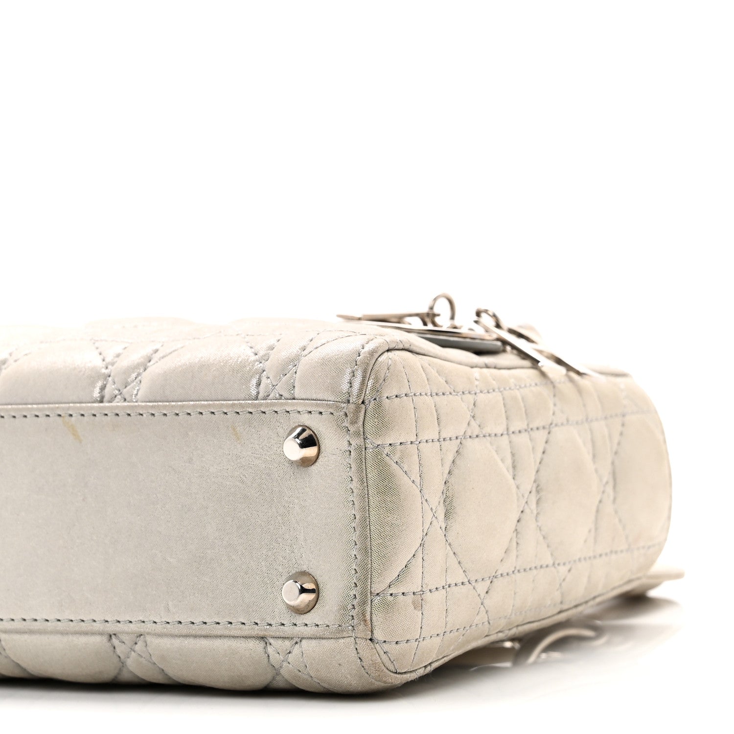 Metallic Lambskin Cannage Mini Lady D1OR Silver