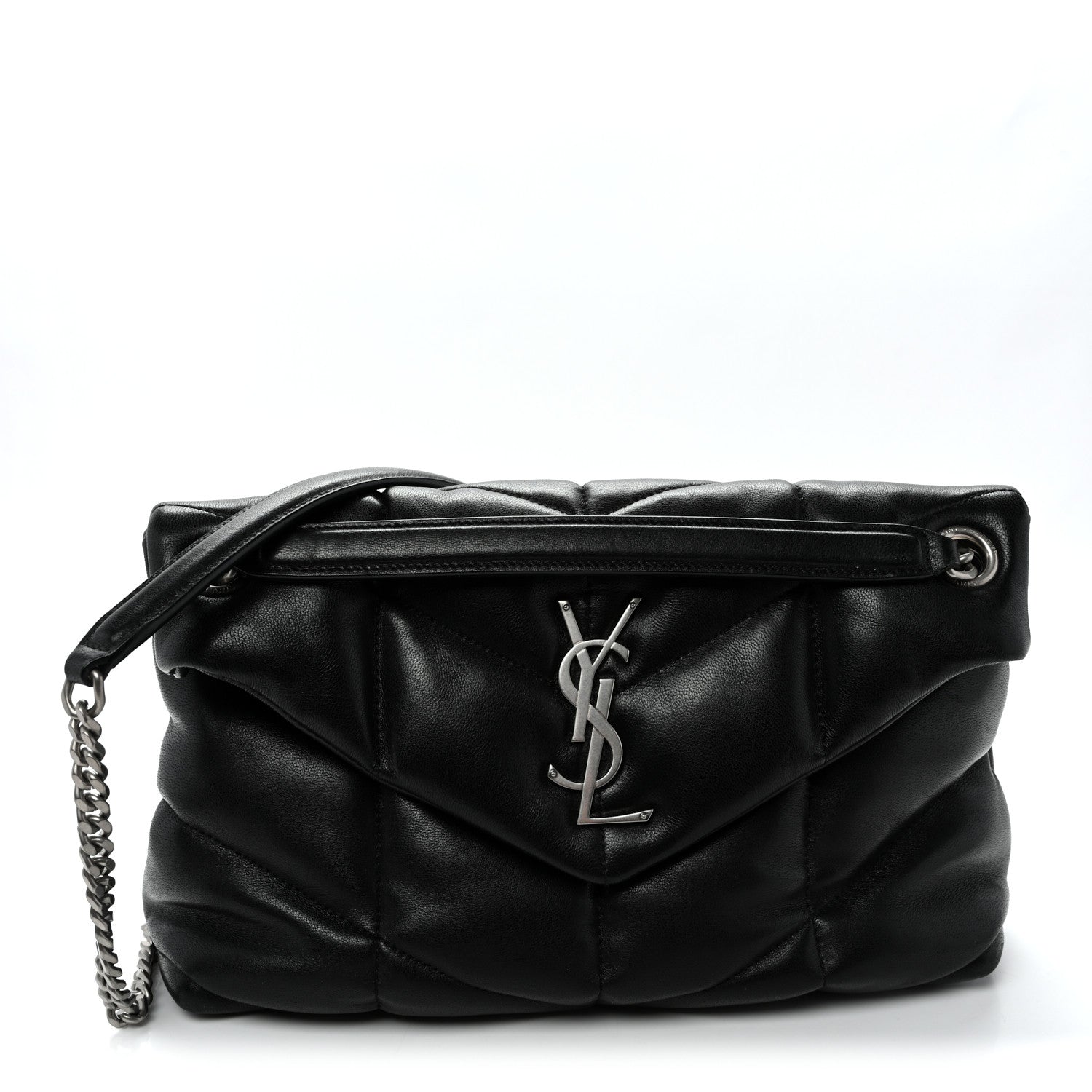 Lambskin Quilted Small Loulou Puffer Monogram Chain Satchel Black