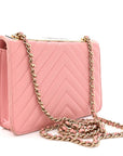 Lambskin Chevron Quilted Trendy CC Wallet On Chain WOC Pink