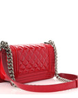 Patent Calfskin Quilted Small Plexiglass Boy Flap Red