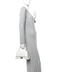 Calfskin Crocodile Embossed Small Hourglass Top Handle Bag White