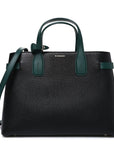 Derby Calfskin House Check Medium Banner Tote Black Sea Green