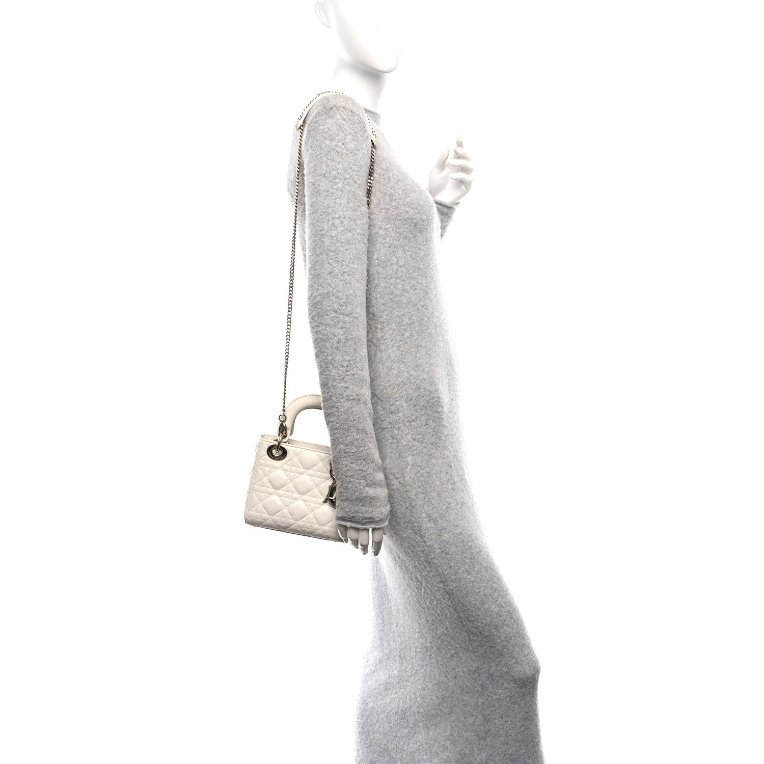 Lambskin Cannage Mini Lady D1OR White