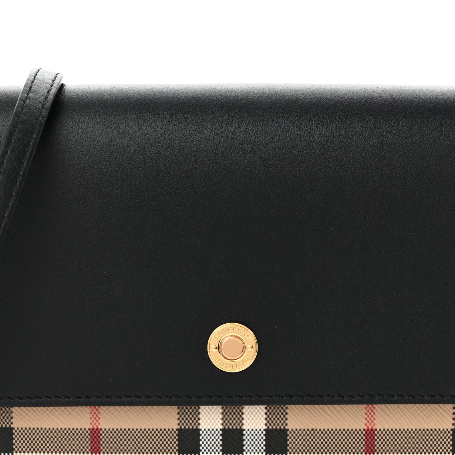 Calfskin Vintage Check Hannah Wallet with Detachable Strap Black