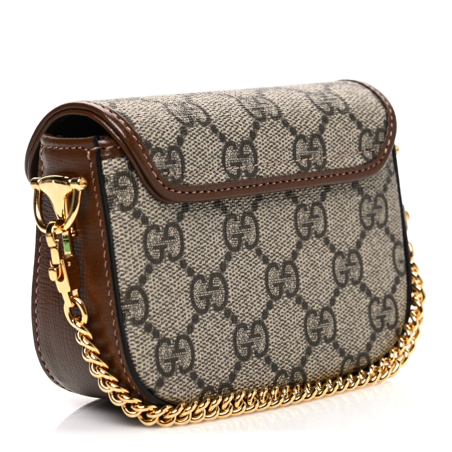 GG Supreme Monogram Azalea Calfskin Web Horsebit 1955 Wallet On Strap Beige Ebony Brown Sugar