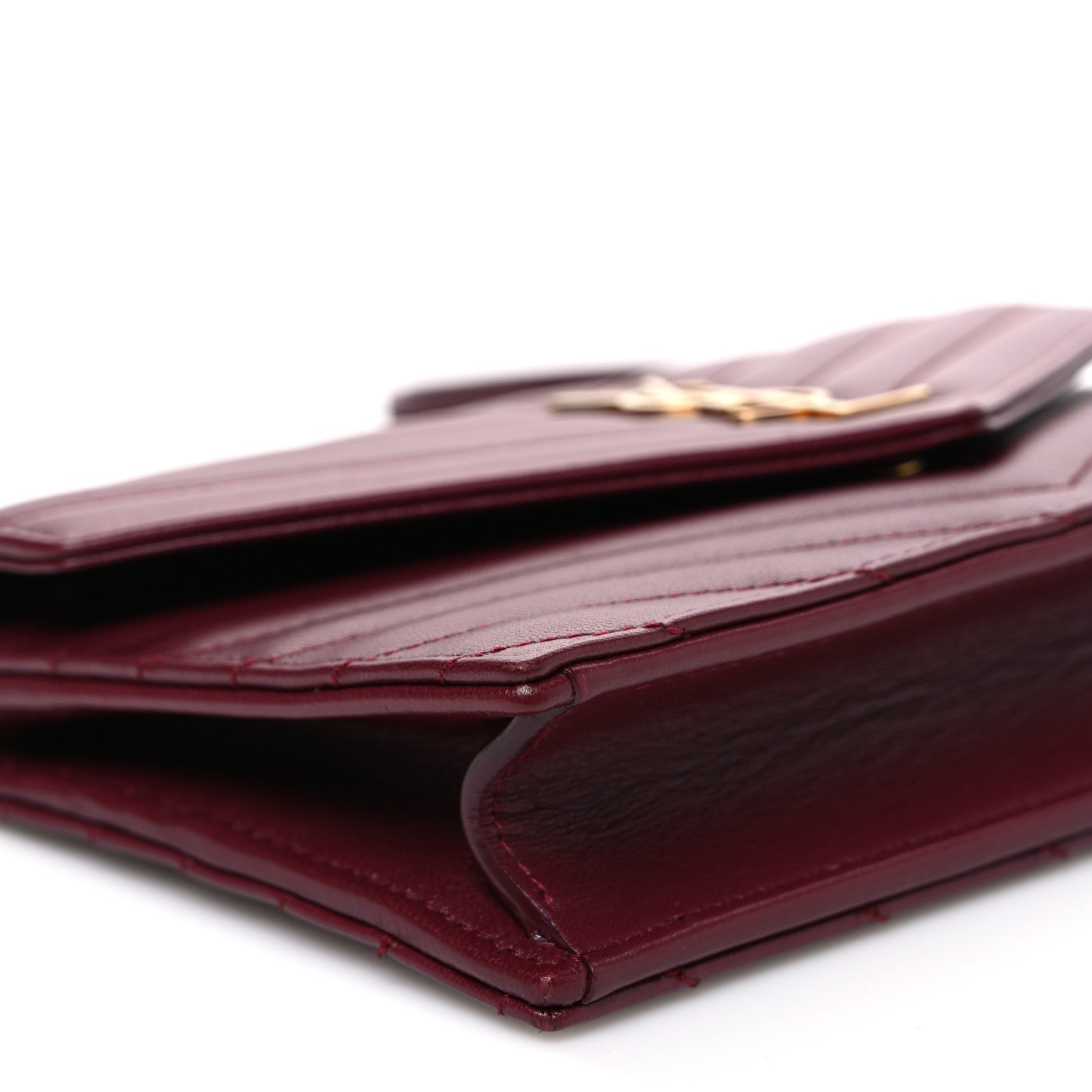 Calfskin Matelasse Chevron Monogram Envelope Chain Wallet Rouge Merlot
