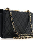 Lambskin Quilted Trendy CC Wallet On Chain WOC Black