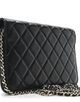 Lambskin Quilted Golden Class Wallet on Chain WOC Black