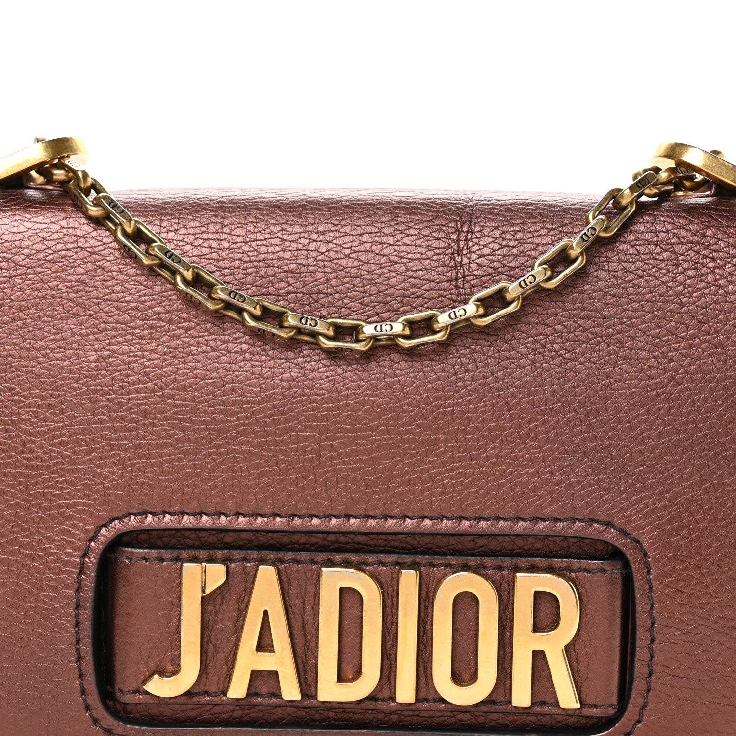 Metallic Calfskin J'AD1OR Chain Flap Bag Noisette