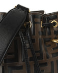 Vitello Liberty F is FNDI Bi-Color FF 1974 Embossed Mini Mon Tresor Bucket Bag Maya Black