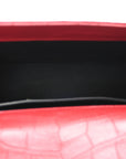 Calfskin Crocodile Embossed Small Classic Monogram Kate Tassel Satchel Red