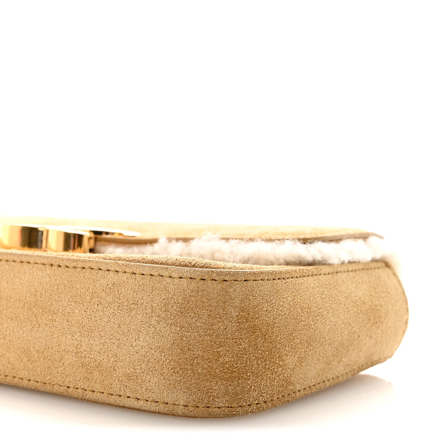 Suede Shearling Triomphe Chain Shoulder Bag Beige