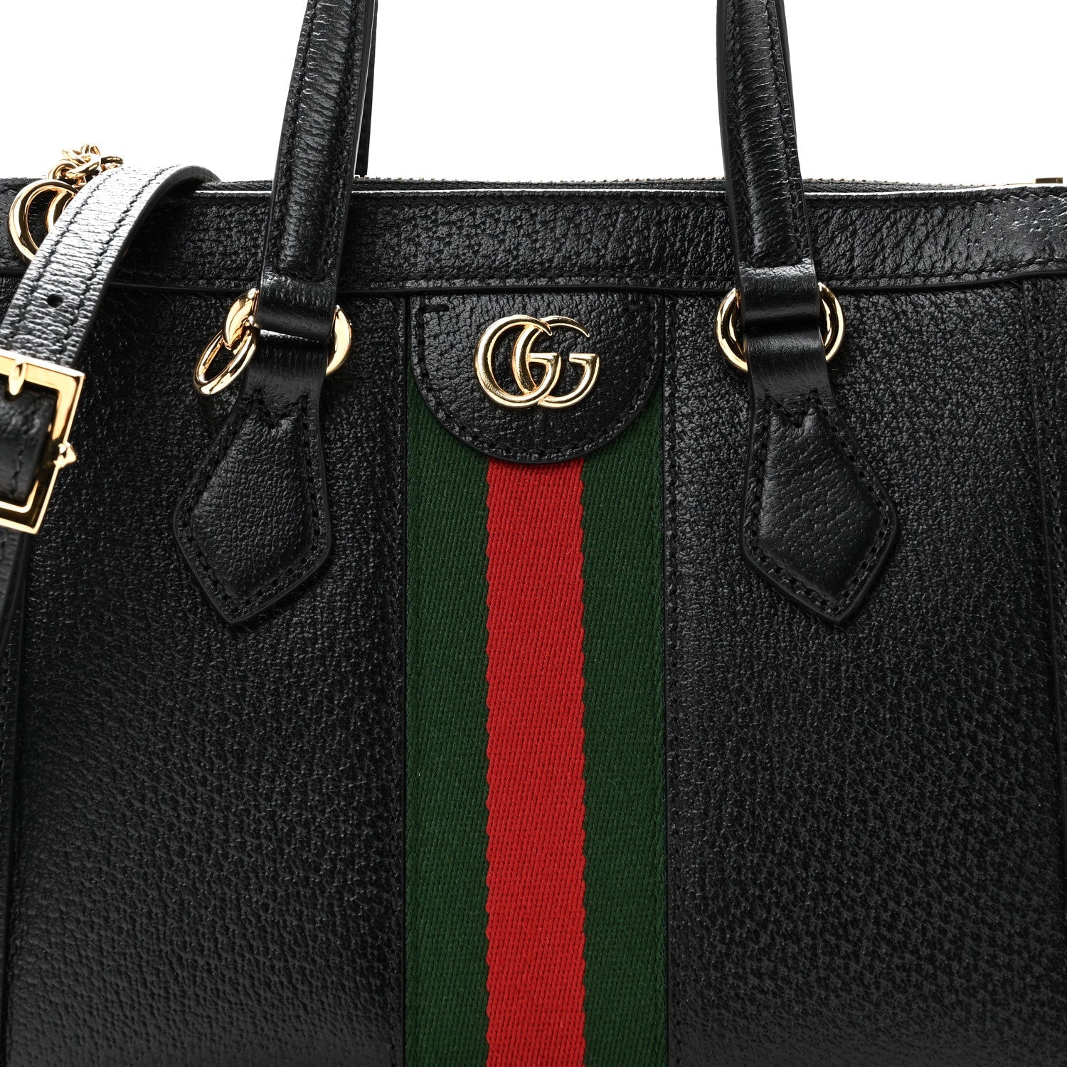 Textured Calfskin Web Small Ophidia Tote Bag Black