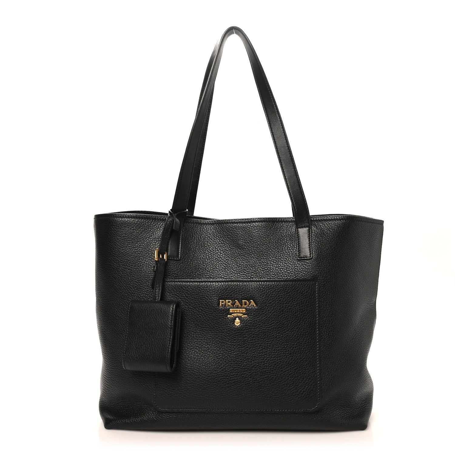 Vitello Daino Pocket Shopping Tote Black