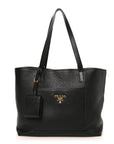 Vitello Daino Pocket Shopping Tote Black