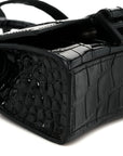 Shiny Calfskin Monochrome Crocodile Embossed Hourglass Top Handle Bag Mini Black