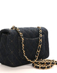 Denim Quilted Mini Rectangular Flap Dark Blue