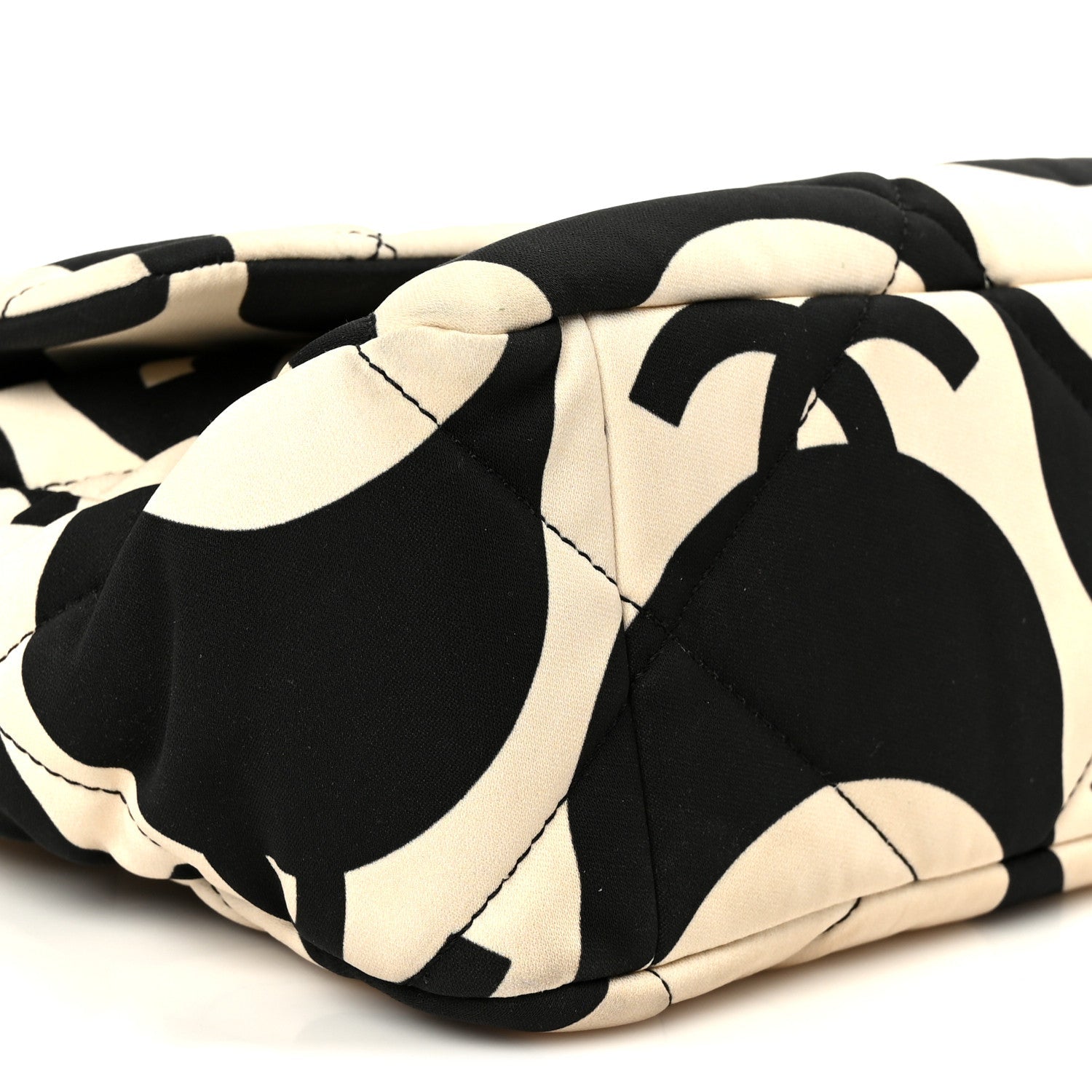 Fabric Printed Large CHNL 19 Flap Black Ecru
