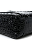Shiny Calfskin Logo Crocodile Embossed XXS Everyday Tote  Black