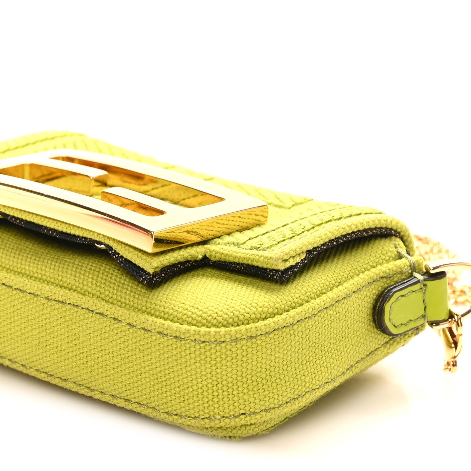 Canvas Vitello King FF Embroidered Nano Maxi Buckle Baguette Charm Wasabi