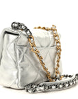 Metallic Lambskin Quilted Medium CHNL 19 Flap Silver
