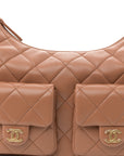Shiny Lambskin Quilted Trendy Pockets Hobo Brown