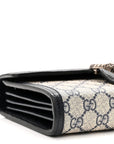 GG Supreme Monogram Textured Dollar Calfskin Mini Dionysus Chain Wallet Beige Blue