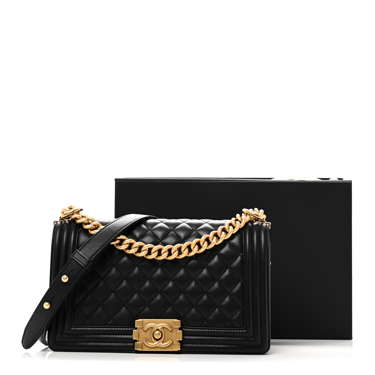 Lambskin Quilted Medium Boy Flap Black