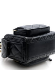 Shiny Crumpled Lambskin Quilted Small Preppy Pocket Camera Case Black