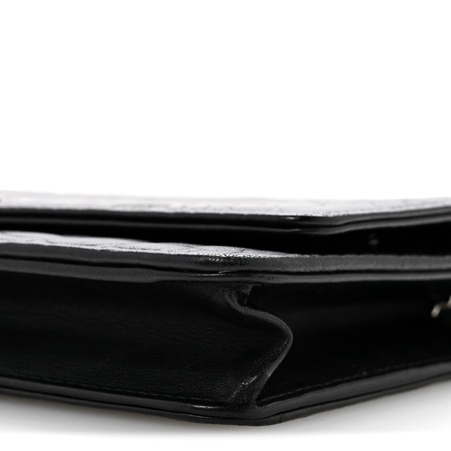 Lambskin Camellia Embossed Wallet On Chain WOC Black