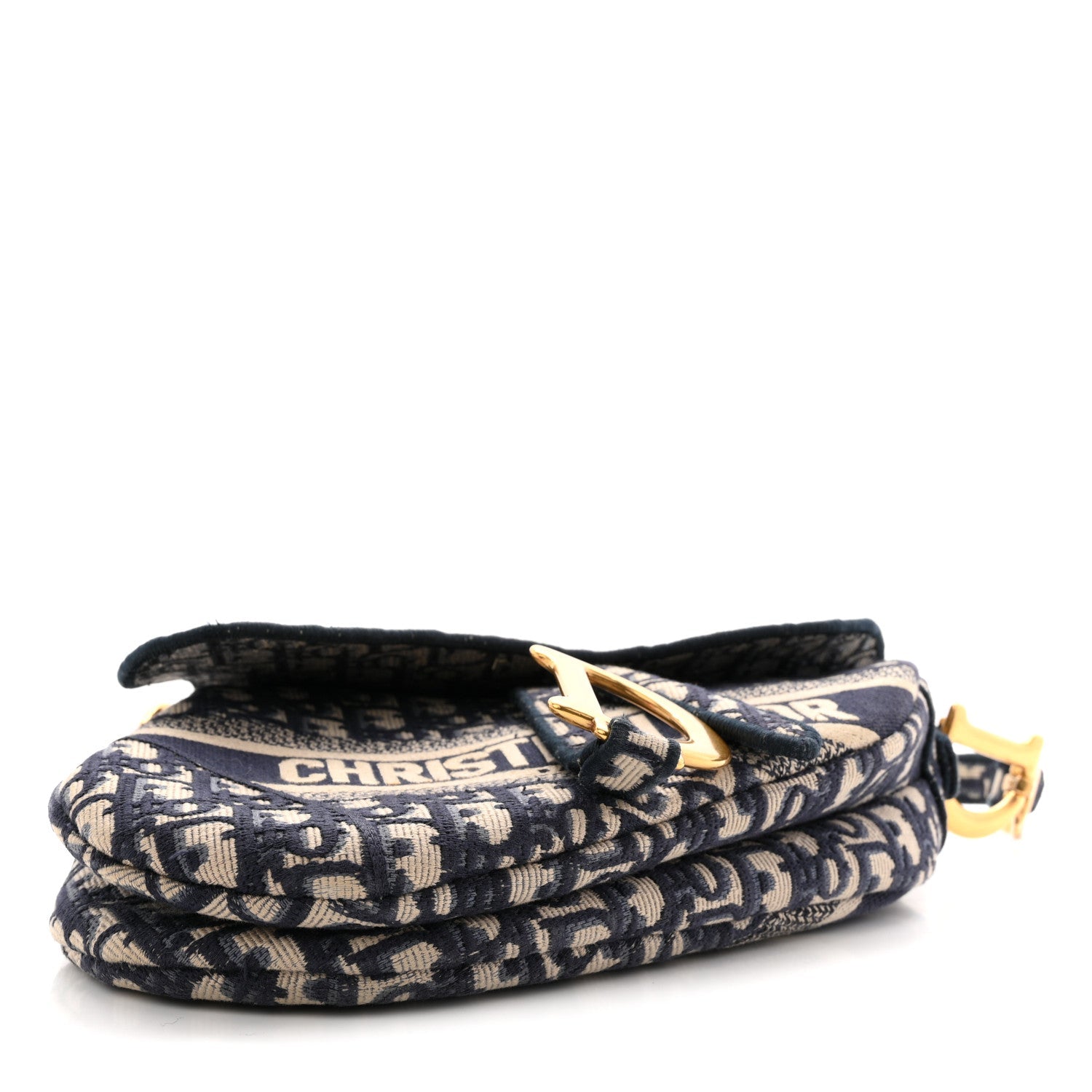 Oblique Embroidered Saddle Bag Blue