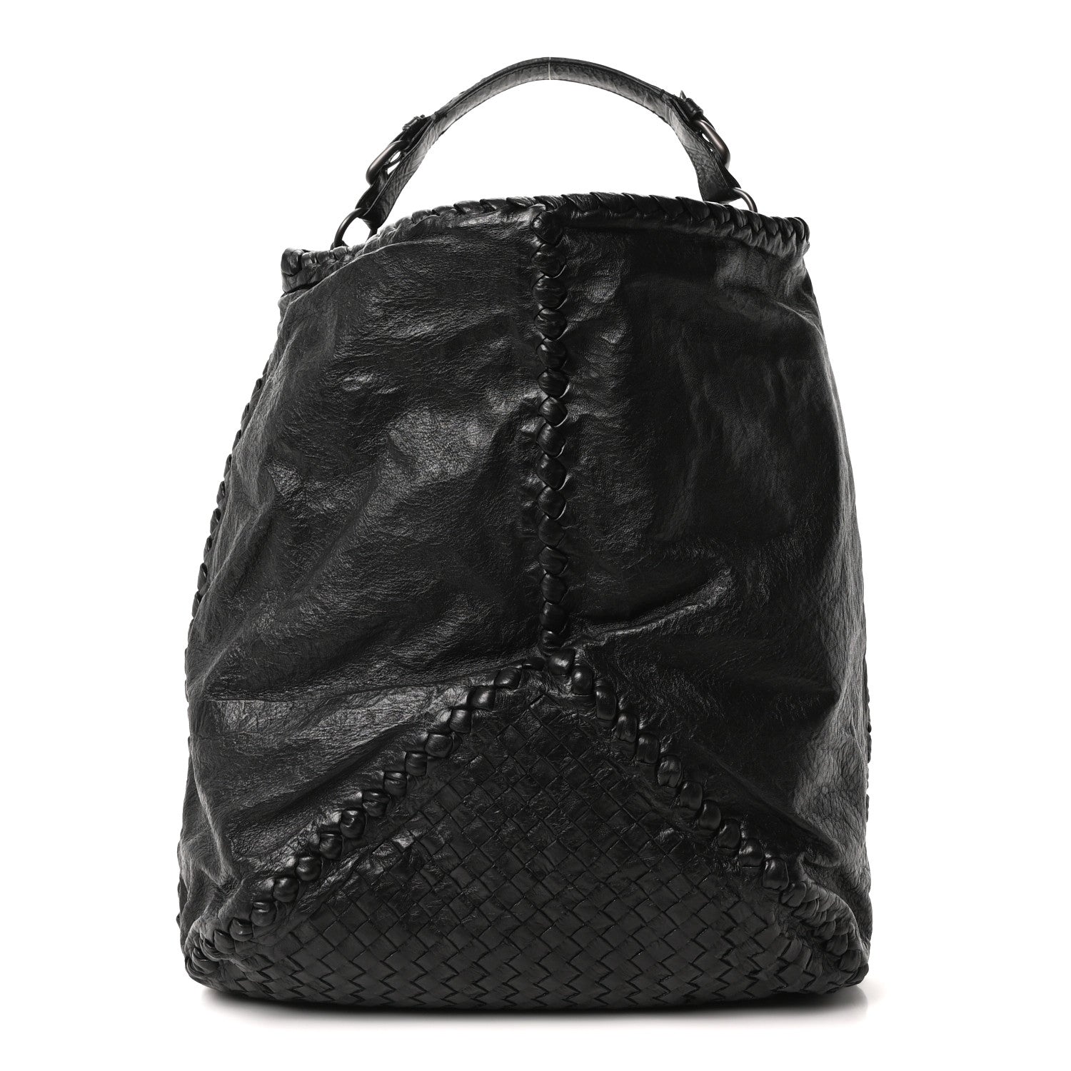 Grained Lambskin Intrecciato Large Shoulder Bag Black