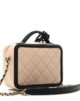 Caviar Quilted Small CC Filigree Vanity Case Beige Black