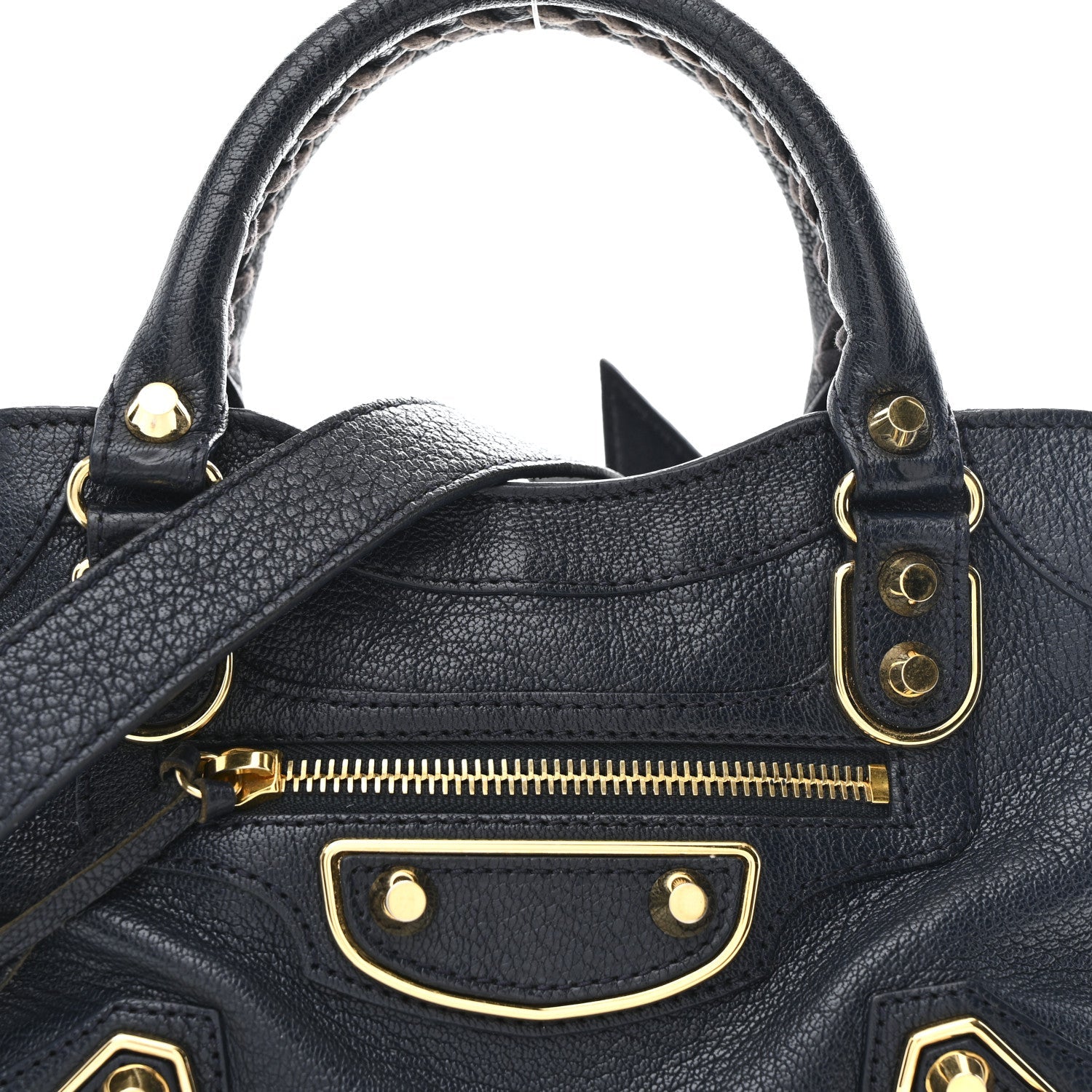 Chevre Gold Metallic Edge Hardware Mini City  Bleu Nuit Dark Sea
