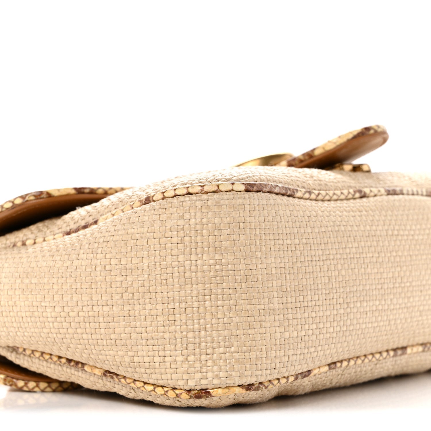Raffia Elaphe Matelasse Small GG Marmont Shoulder Bag Natural Cream Brown
