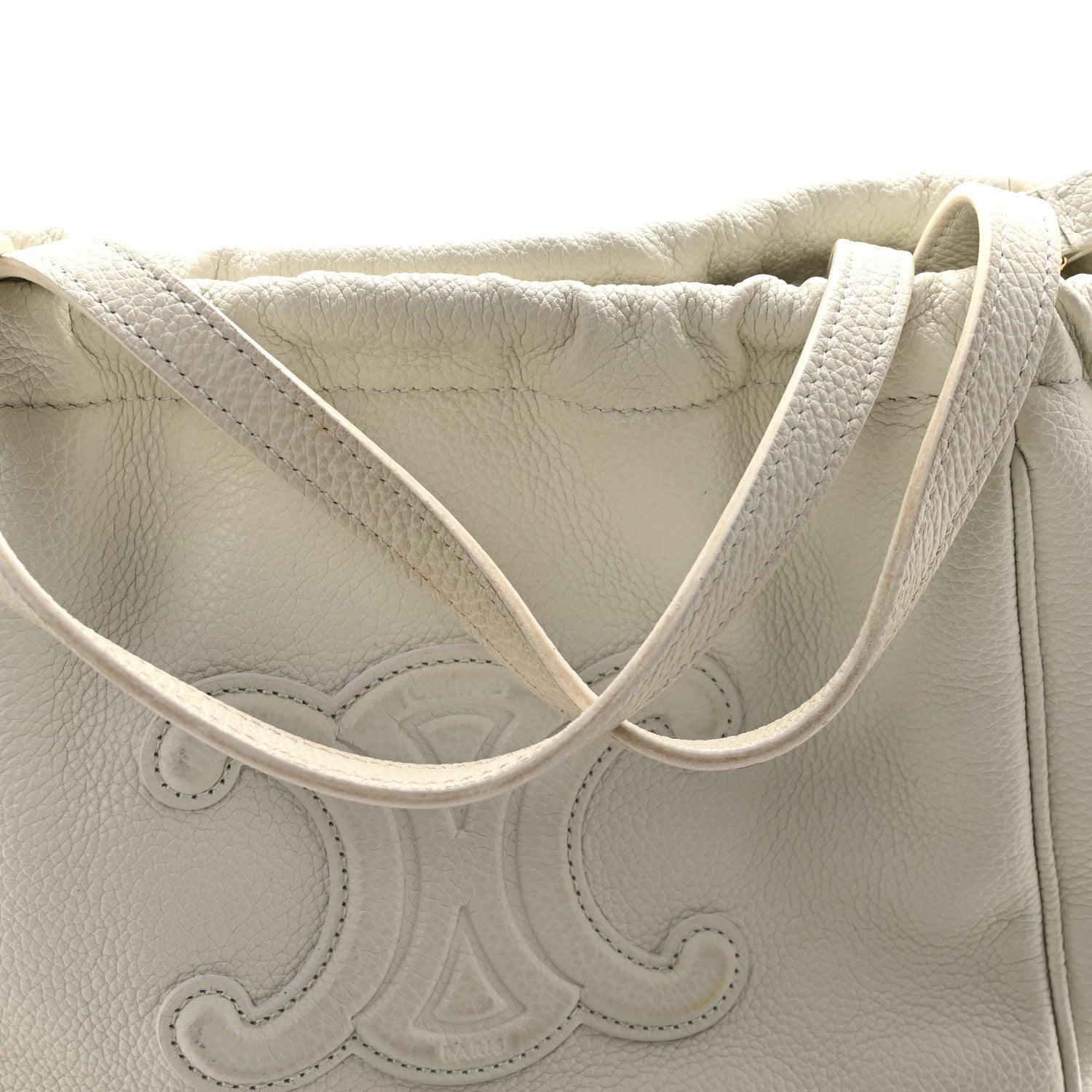 Calfskin Cuir Small Triomphe Cabas Drawstring White