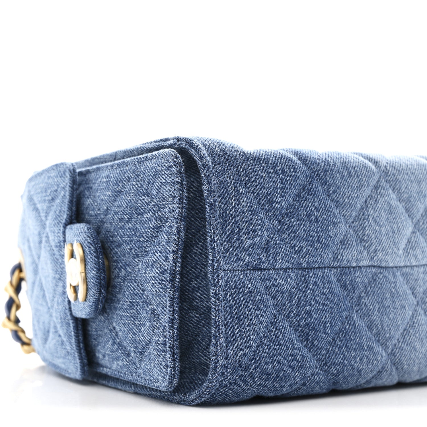 Washed Denim Quilted Mini CHNL 25 Handbag Blue