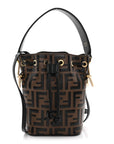 Vitello Liberty F is FNDI Bi-Color FF 1974 Embossed Mini Mon Tresor Bucket Bag Maya Black