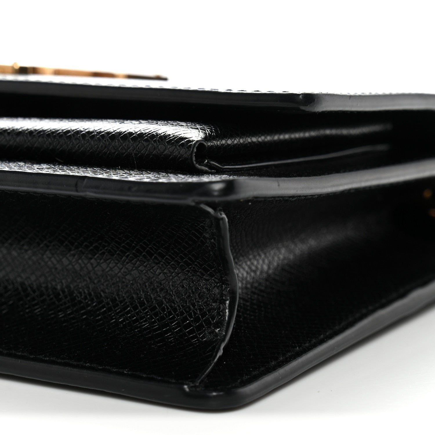 Coated Bark Calfskin Sunset Chain Wallet Black