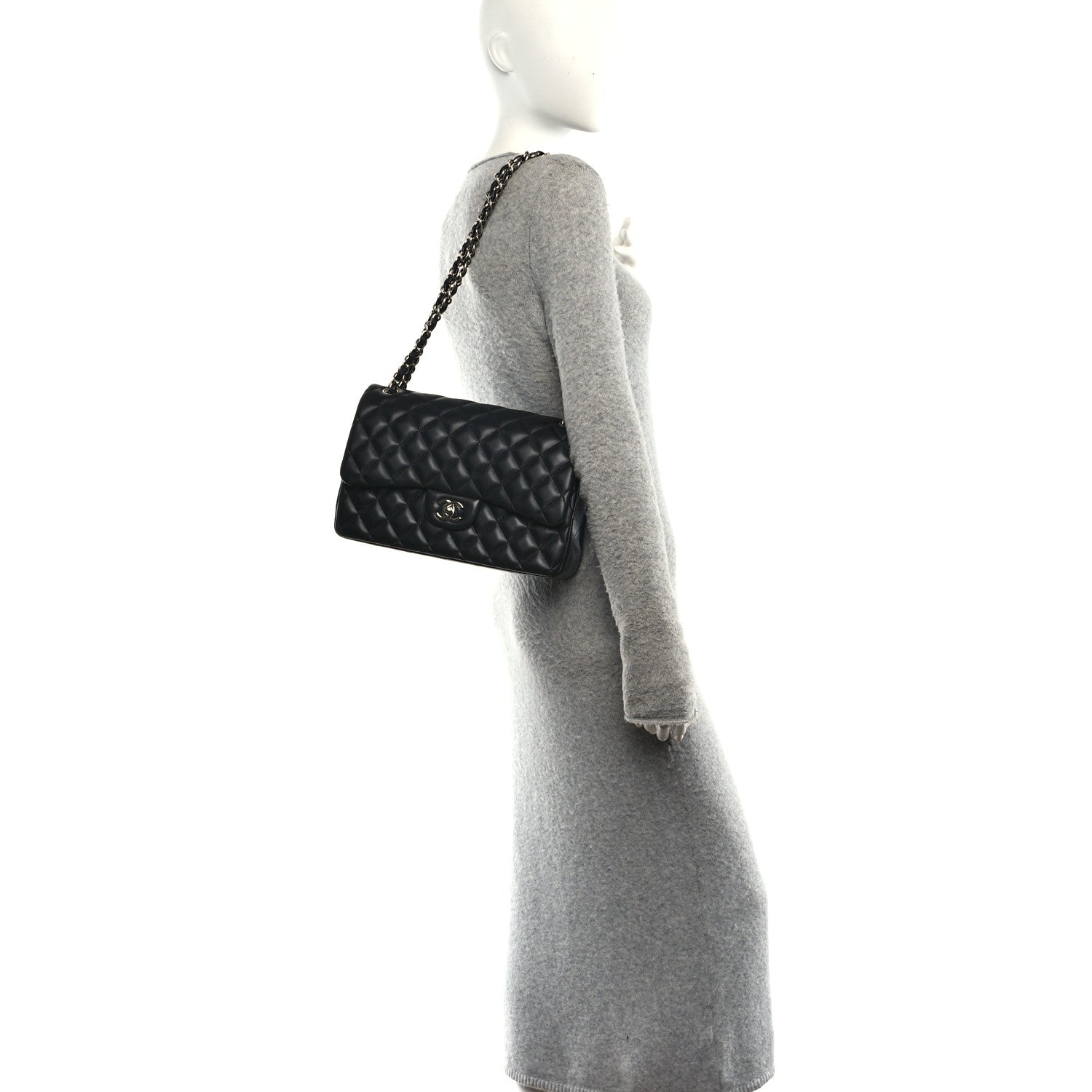 Lambskin Quilted Jumbo Double Flap Black