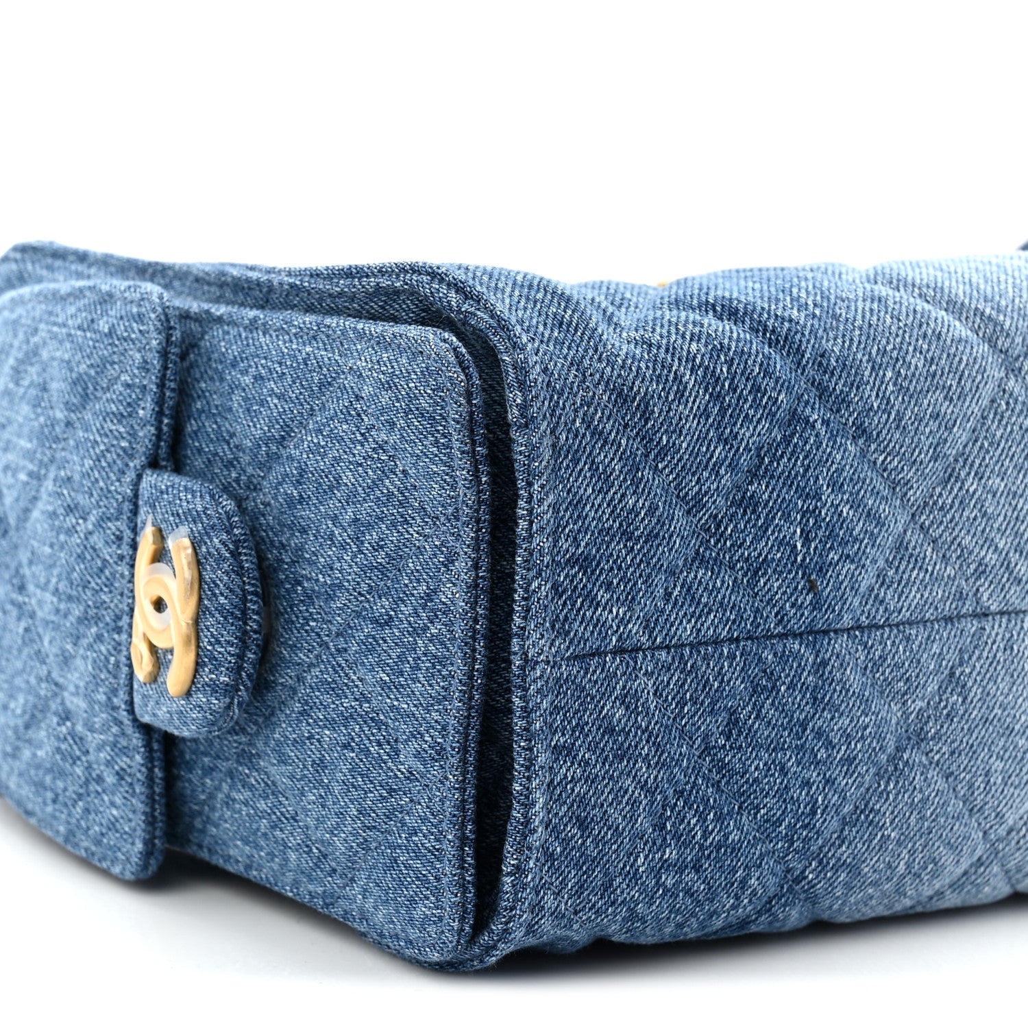 Washed Denim Quilted Mini CHNL 25 Handbag Blue