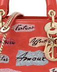 Calfskin Beaded Mini Lady D1OR Rouge Multicolor