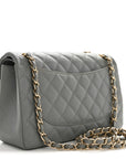 Caviar Quilted Jumbo Double Flap Grey