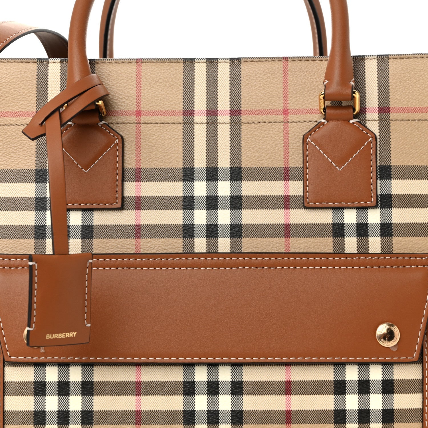 Canvas Vintage Check Calfskin Medium Freya Tote Briar Brown