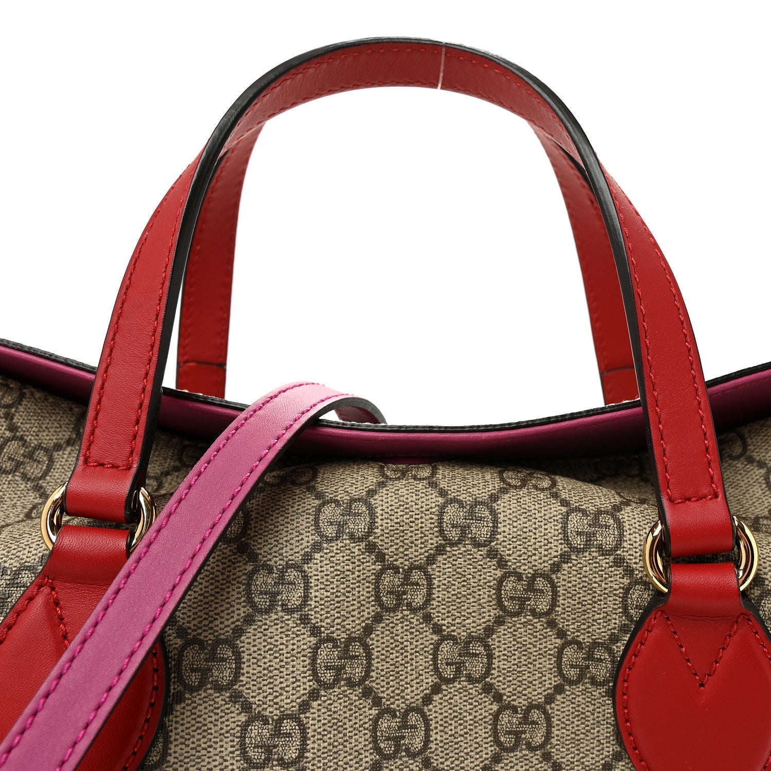 GG Supreme Monogram Linea A Foldover Tote Beige Hibiscus Red New Rosette