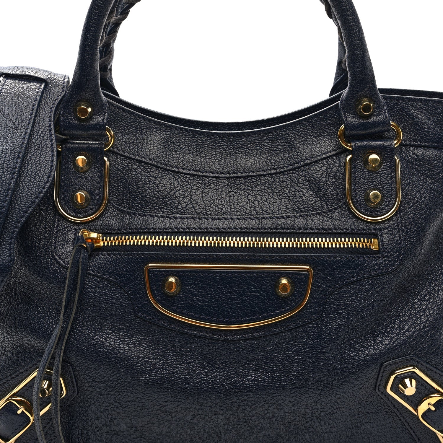 Chevre Gold Metallic Edge Hardware Town Bleu Nuit Dark Sea