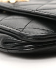 Lambskin Quilted Trendy CC Wallet On Chain WOC Black