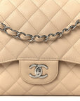 Caviar Quilted Jumbo Double Flap Beige